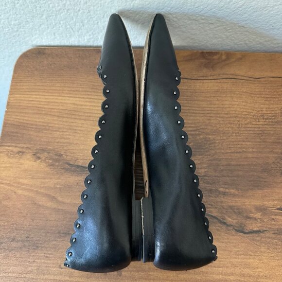 Coach Jill Scallop Pointed Flat Leather Shoes Classy Timeless Minimalist Black 7 - Picture 3 of 6